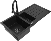 Zlewozmywaki z baterią - Mexen Andres zlewozmywak granitowy 1,5-komorowy z ociekaczem i baterią kuchenną Elia, czarny - 6515-77-670101-70-B - miniaturka - grafika 1