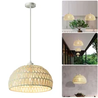 Lampy sufitowe - Rustykalna lampa wisząca Ręcznie tkany żyrandol Podwieszana lampa sufitowa Oświetlenie wyspowe Lampa sufitowa stylu bohemy Regulowana wysokość Biały - miniaturka - grafika 1