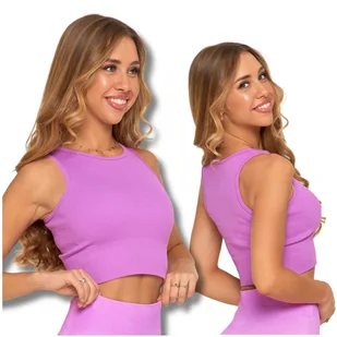 TOP SPORTOWY DAMSKI CROP TOP PRĄŻKOWANY ELASTYCZNY KRÓTKA KOSZULKA MORAJ S - Koszulki i topy damskie - miniaturka - grafika 1