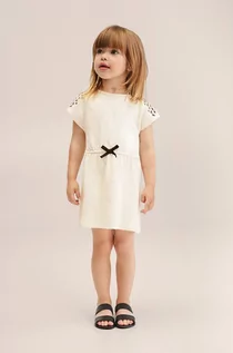 Sukienki i spódniczki dla dziewczynek - Mango Kids sukienka bawełniana dziecięca Morgana kolor beżowy mini prosta - grafika 1