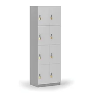 Szafki biurowe - Drewniana szafka skrytkowa, 8 schowków, zamek obrotowy, szary/biały - miniaturka - grafika 1