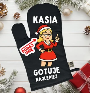 Świąteczna rękawica kuchenna z imieniem na prezent pod choinkę z blondynką - Fartuchy i rękawice kuchenne - miniaturka - grafika 1
