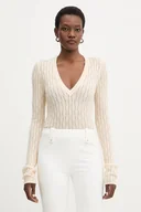 Swetry damskie - Patrizia Pepe sweter z dodatkiem wełny damski kolor beżowy lekki 8K0367 K307 - miniaturka - grafika 1