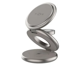 FIXED Ładowarka Indukcyjna 3 w 1 MagPowerstation Round titanium - Ładowarki do telefonów - miniaturka - grafika 1