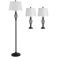 Lampy stojące - Zestaw 3 czarno-białych lamp w stylu vintage, 2 lampy stołowe i 1 lampa podłogowa, metal i bawełna do salonu - miniaturka - grafika 1