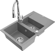 Zlewozmywaki z baterią - Mexen Gaspar zlewozmywak granitowy 1,5-komorowy z ociekaczem i baterią kuchenną Savita, szary - 6507-71-672601-00 - miniaturka - grafika 1