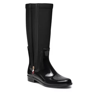 Kalosze damskie - Tommy Hilfiger Kalosze Corporate Zipper Long Rainboot FW0FW05964 Black BDS - grafika 1