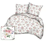 Pościel - Karo Pościel z kory 160x200 78b biała kwiat jabłoni listki zielone - miniaturka - grafika 1