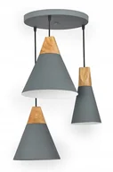 Lampy sufitowe - Lampa wisząca nowoczesna metalowa drewniana szara żyrandol na 3 żarówki - miniaturka - grafika 1
