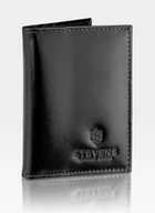Etui na klucze - STEVENS Małe skórzane etui na karty i dokumenty cienkie slim Czarne - miniaturka - grafika 1