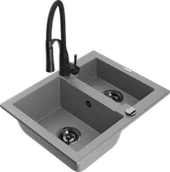 Zlewozmywaki z baterią - Mexen Carlos zlewozmywak granitowy 1,5-komorowy z baterią kuchenną Aster, szary - 6518-71-73450-70-B - miniaturka - grafika 1