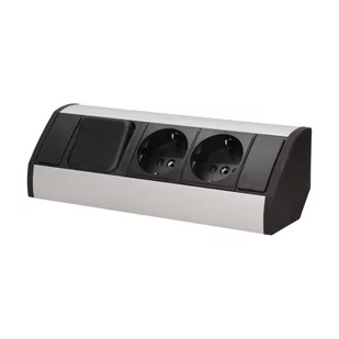 Orno Gniazdo meblowe podwójne Schuko i wyłącznikiem czarno-srebrne OR-GM-9002/B-G(GS) - Gniazdka elektryczne - miniaturka - grafika 2
