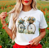 Koszulki i topy damskie - Biała koszulka - rower kwiaty - wzór rower16 - miniaturka - grafika 1
