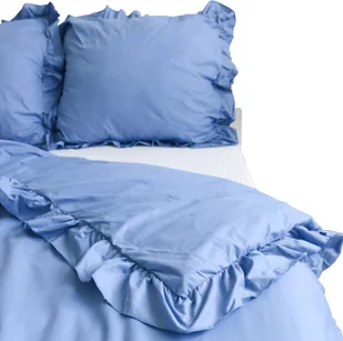 Pościel Bawełniana Z Falbanką Komplet Niebieska Jeans Dziecięca 140X200 Cm + Poduszka 70X80 Cm - Kołdry i poduszki dla dzieci - miniaturka - grafika 1