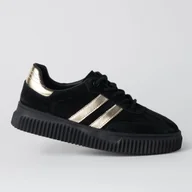 Półbuty damskie - Sneakersy damskie trampki skóra GOODIN GD-XF-199 platforma czarne 37 - miniaturka - grafika 1