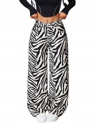 SHEIN SPODNIE CASUAL ZEBRA WZÓR SZEROKIE DŁUGIE CASUAL 30 1EE