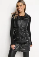 Kamizelki damskie - Czarna Pikowana Kamizelka Bezrękawnik z Kapturem Zapinana na Zamek Amitri - miniaturka - grafika 1