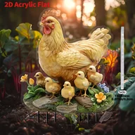Inne - TEMU [2D Flat] 2D nie jest 3D, Rustykalna kurczaków na ogrodzie - Wodoodporny akrylowy dekor na zewnątrz z matką kura i kogutkami, idealny do roślin - miniaturka - grafika 1