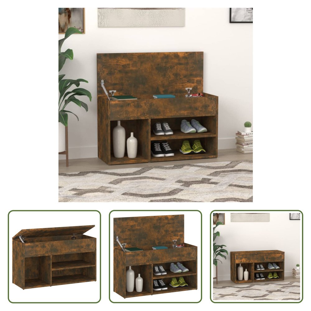 The Living Store Ławka na buty dąb wędzony 80x30x45 cm materiał drewnopochodny