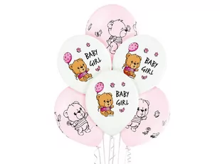 Balony lateksowe Baby Girl z misiem - 30 cm - 6 szt. - Baby shower i roczek - miniaturka - grafika 1