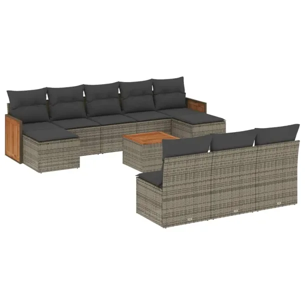 Zestaw mebli ogrodowych szary rattan PE z poduszkami 55 x 62 x 69 cm