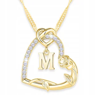 Złoty Naszyjnik Litera Serce Kwiat Różą z Literką Inicjał M SREBRO 925 - Naszyjniki Złoty Naszyjnik Litera Serce Kwiat Różą z Literką Inicjał M SREBRO 925 - Naszyjniki - miniaturka - grafika 1