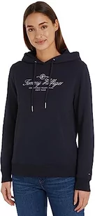 Tommy Hilfiger Damska bluza z kapturem Regular Hilfiger Script, Pustynne niebo, L - Bluzy damskie - miniaturka - grafika 1