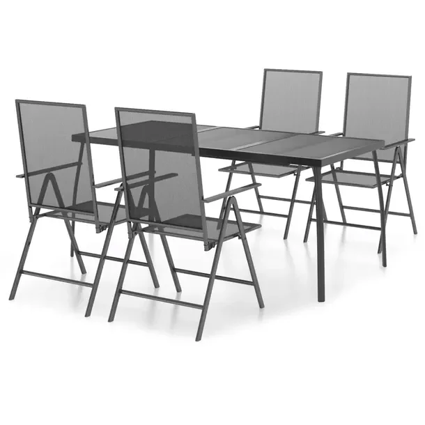 Zestaw mebli ogrodowych antracytowy stalowy, stół 165x80x72 cm, 4 fotele