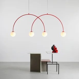 Lampa wisząca Una 4 L Red Chilli – nowoczesna czerwona z mlecznymi kloszami - Oprawy, klosze i abażury - miniaturka - grafika 1
