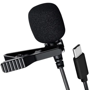 Mikrofon krawatowy do smartfona z redukcja szumów, wtyczka USB-C i mozliwoscia obrotu o 360°, LinQ - czarny - Mikrofony komputerowe - miniaturka - grafika 1