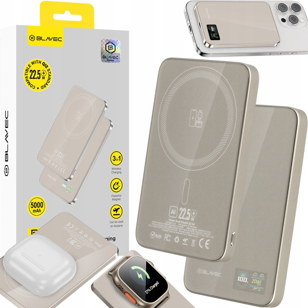 BLAVEC POWERBANK MAGSAFE MAGNETYCZNY MINI INDUKCYJNY CIENKI 5000 mAh 22,5W