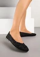 Baleriny - Czarne Balerinki Vices z Haftowanej Ażurowej Tkaniny w Kwiaty Efalorin - miniaturka - grafika 1
