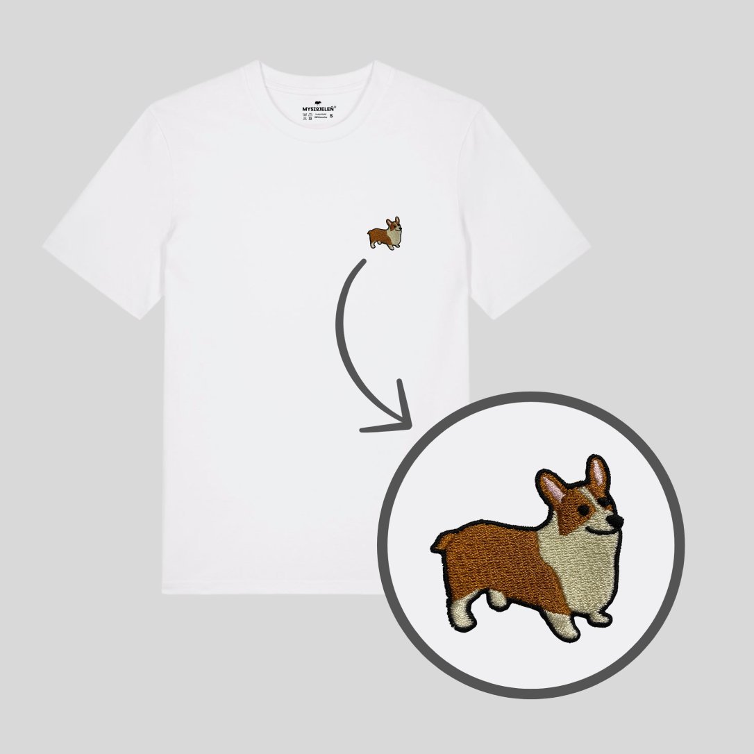 Haftowany T-shirt - CORGI - biały M