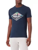 Koszulki męskie - Replay Męski T-shirt M6299, niebieski, XL - miniaturka - grafika 1