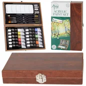 Farby i media malarskie - Farby Akrylowe Skrzynka Ołówek Pędzle Zestaw 20El. - miniaturka - grafika 1