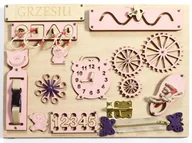 Zabawki sensoryczne - tablica manipulacyjna 40x30 cm - naturalna- różowe elementy - miniaturka - grafika 1