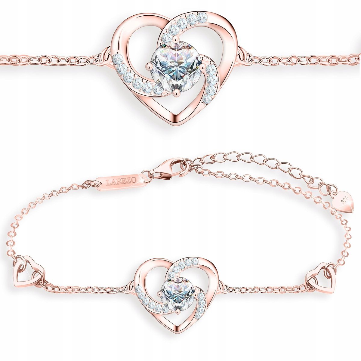 Bransoletka Pozłacana Białe Kryształowe Serce Serduszko Cyrkonie SREBRO 925