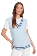 Kamizelki damskie - TRENDYOL Damska kamizelka z dekoltem w serek, jednokolorowa, regularna, dziergana blue, S, niebieski, S - miniaturka - grafika 1