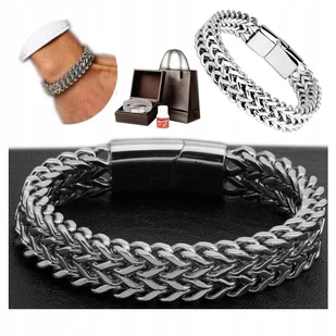 GRUBA Bransoletka Męska Elegancka Srebrna Dla Męża Mężczyzny Chłopaka - Bransolety męskie - miniaturka - grafika 1