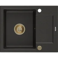 Zlewozmywaki - Mexen Enzo zlewozmywak granitowy 1-komorowy z ociekaczem 576 x 465 mm, czarny/złoty metalik, syfon złoty - miniaturka - grafika 1