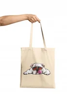 Torebki damskie - TORBA SHOPPER MATERIAŁOWA NA RAMIĘ PREZENT PIES BULDOG PUPILEK RÓŻNE WZORY - miniaturka - grafika 1