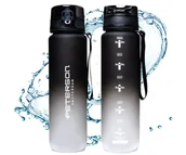 Shakery i bidony sportowe - BIDON SPORTOWY BUTELKA NA WODĘ MOTYWACYJNA 1L TRITAN SZCZELNY BEZ BPA CZARNY PETERSON - miniaturka - grafika 1