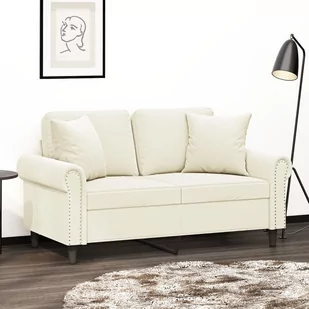 vidaXL 2-osobowa sofa z poduszkami, kremowa, 120 cm, aksamit - Sofy i kanapy - miniaturka - grafika 1