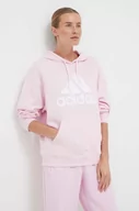 Bluzy damskie - adidas bluza bawełniana damska kolor różowy z kapturem z nadrukiem - miniaturka - grafika 1