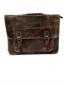 Teczki i aktówki - TORBA TECZKA SKÓRZANA NA LAPTOPA AKTÓWKA NA DOKUMENTY BRĄZOWA - miniaturka - grafika 1