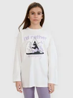Bluzki dla dziewczynek - 4F Longsleeve oversize z nadrukiem dziewczęcy - biały 122 (6-7 lat) - miniaturka - grafika 1