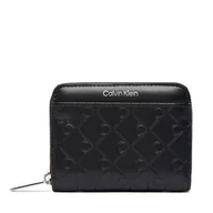 Portfele - Mały Portfel Damski Calvin Klein Emblem Aop Embossed Zip Around LV04F1081G Czarny - miniaturka - grafika 1