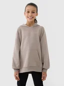 Bluzy dla dziewczynek - 4F Bluza dresowa nierozpinana z kapturem dziewczęca - beżowa 122 (6-7 lat) - miniaturka - grafika 1