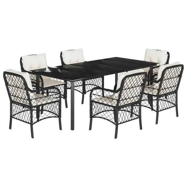 Zestaw Mebli Ogrodowych Rattan PE Czarny, Stół 200x100x74 cm, 6 Krzeseł