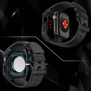 Kingxbar CYF140 2w1 pasek Apple Watch Ultra, SE, 8, 7, 6, 5, 4, 3, 2, 1 (49, 45, 44, 42  mm) z wbudowanym pancernym etui ze stali nierdzewnej czarny - Akcesoria do smartwatchy - miniaturka - grafika 9